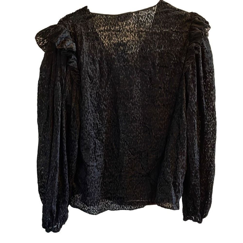 Tanya Taylor Blouse Women’s L Top Lucy Devore Black Velvet Burnout NWT - Picture 2 of 10